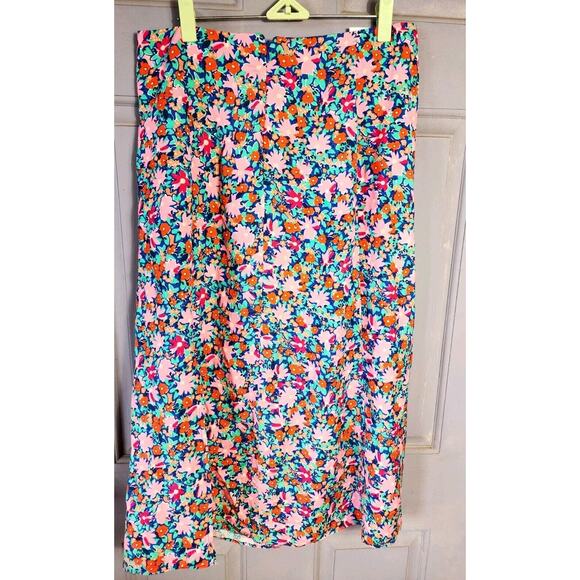 NEW Loft Floral Linen Blend MIDI Skirt Sz 6 Side Slit Zip Pink Spring Cottage - Picture 3 of 9